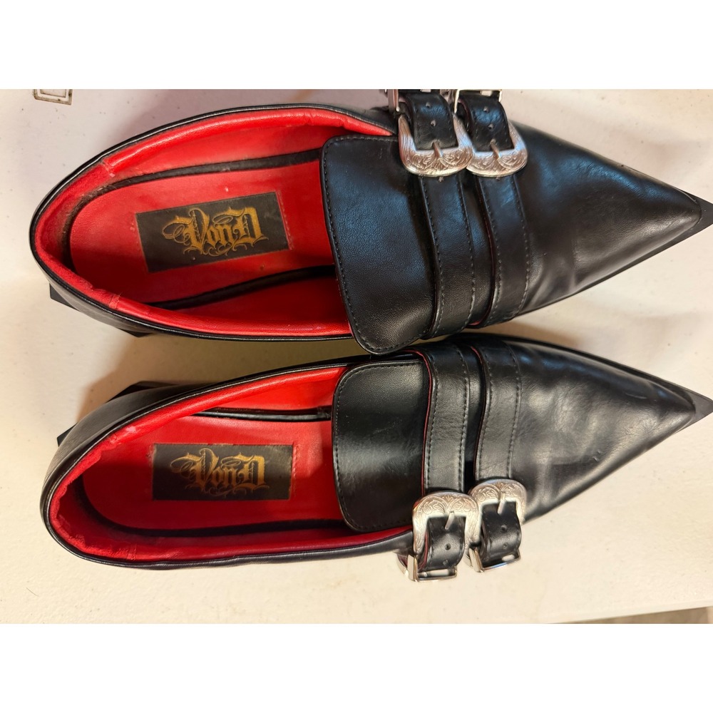Von D Mens Black Leather Pointed Toe Buckle Loafers Made in Italy Size 8.5